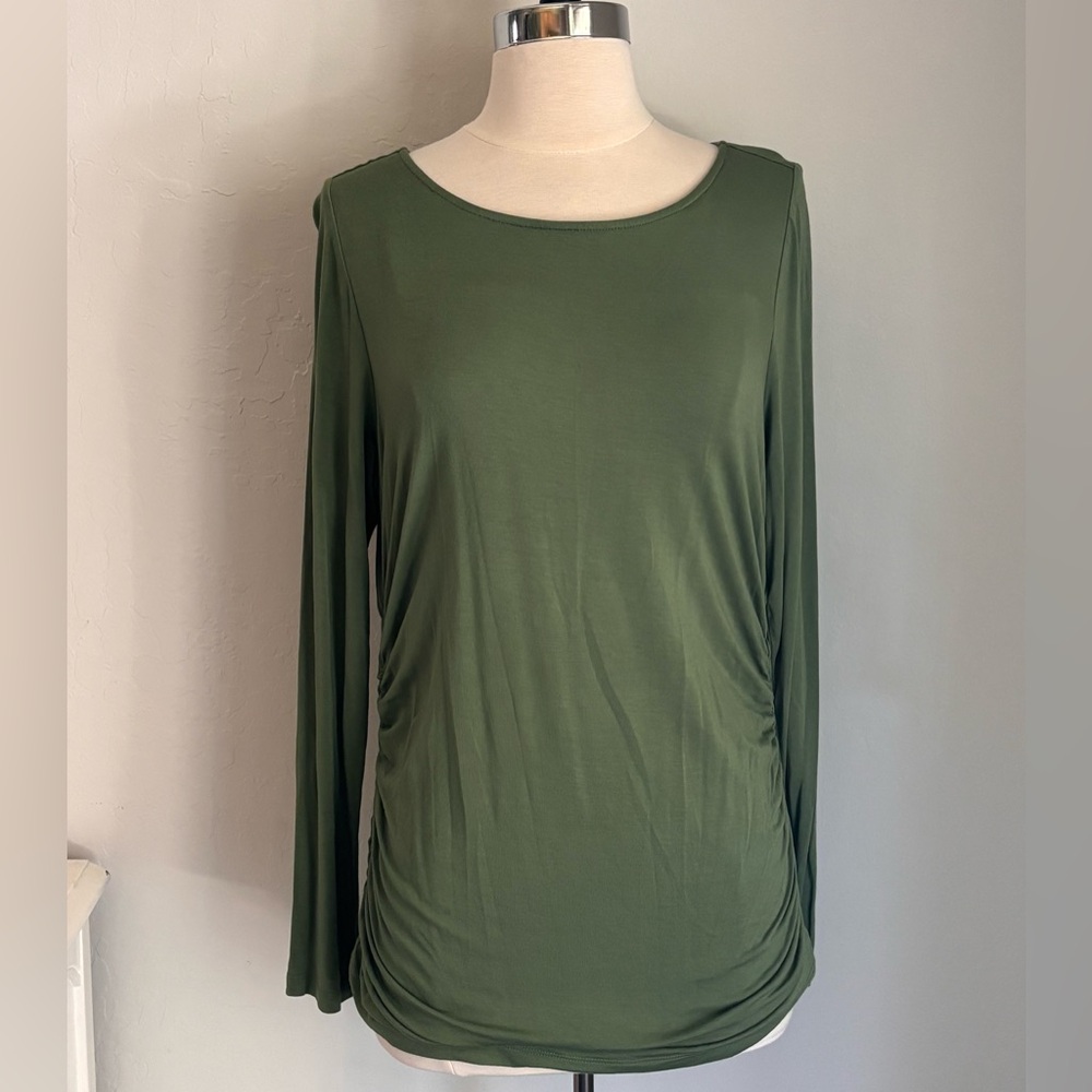 Soft Surroundings Complementary Ruched Long Sleeve Jersey Top, Olive Green M